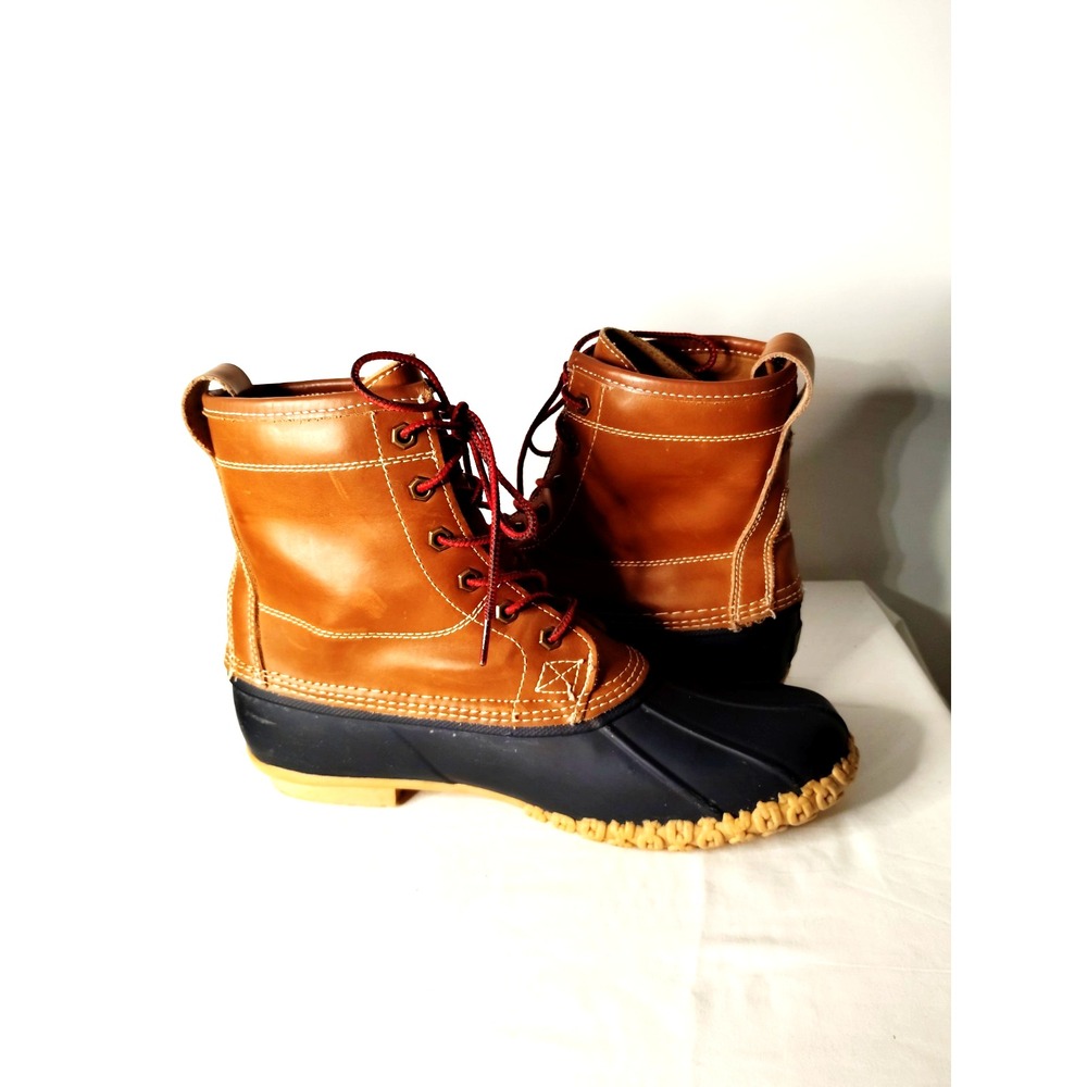 G.H. Bass Men 11M Navy Brown Leather Duck Boots Waterproof Rubber Bottom Winter